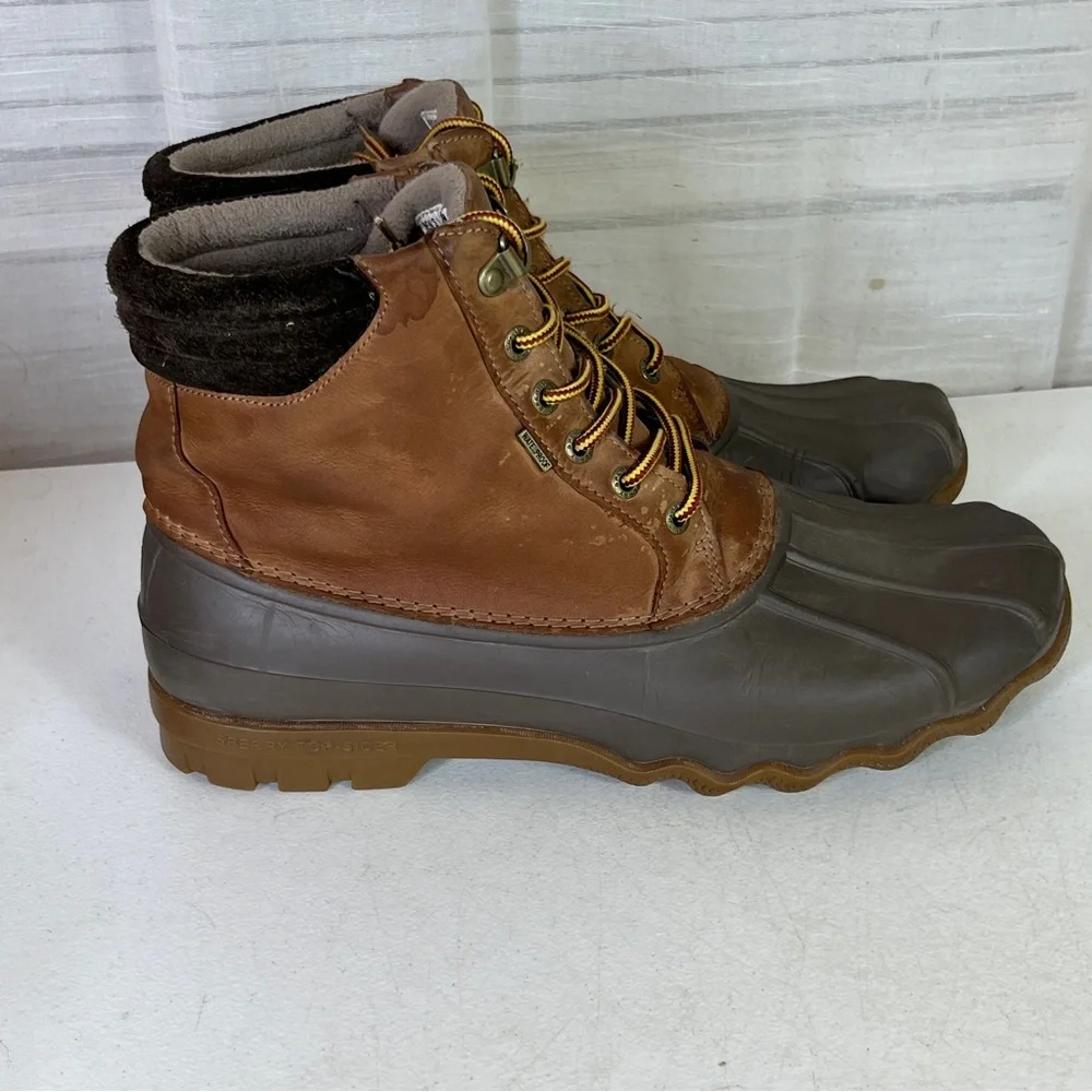 Sperry Avenue Duck Boots Leather Rubber Size 10 M Waterproof Brown STS12126 b13